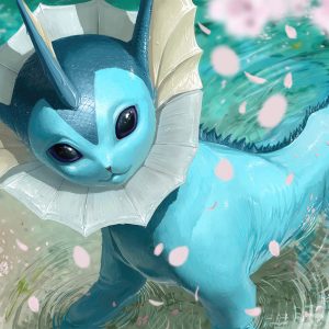Vaporeon entre Agua y Pétalos