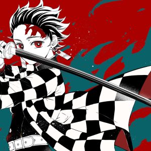 Tanjiro: Filo en Rojo y Turquesa