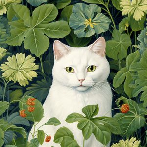 Gato Blanco en el Jardín