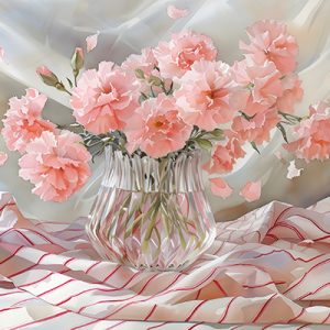 Claveles en Florero de Cristal