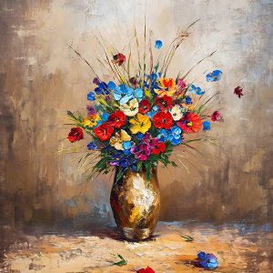 Bouquet en Jarrón Dorado