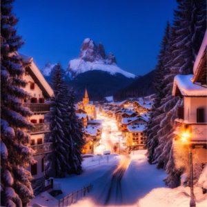Pueblo alpino bajo la nieve